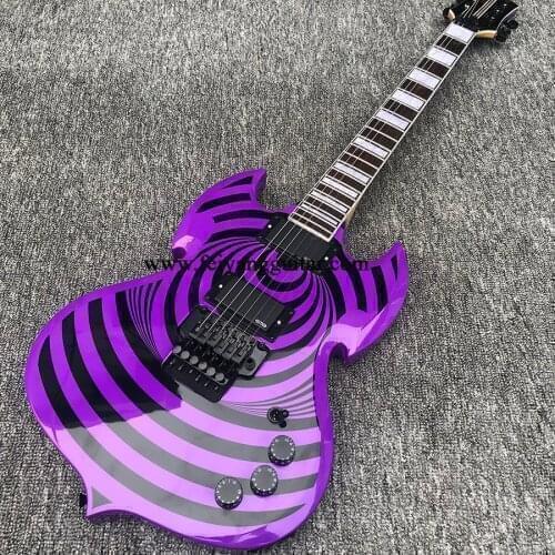 Factory customized purple circle 6-string electric guitar, black double vibrato, rose wood fingerboard, customizable guitar, pos