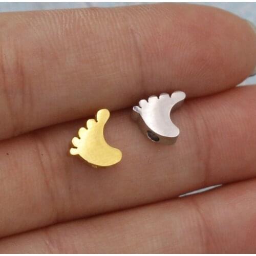 100% Stainless Steel Baby Feet Bead Charm For Jewelry Making 1.8mm Hole Metal Foot Bead Mirror Polished Wholesale 30pcs