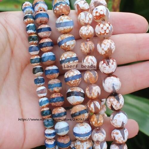 Natural Agate Loose Beads ,Faceted Round 6-10mm Ancient Tibet Dzi Patterns , For DIY Jewelry making