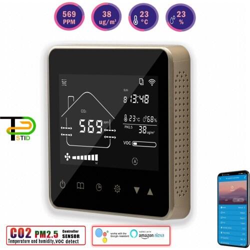 5-in-1 Temperature Humidity VOC Monitoring PM2.5 CO2 Sensor Controller for Family Intelligence System WIFI TUYA Smart Home