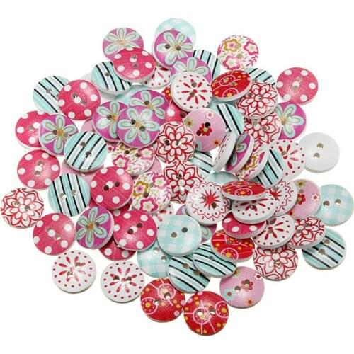 DIY 80pcs/lot Circular Button Random Mix Wooden Painting Buttons Craft Scrapbook Sewing Accessories Cardmaking Home Decor Tools