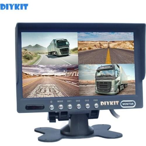 DIYKIT Quality 7" 4 Split Quad Display TFT LCD Color Rear View Monitor Car Monitor for Car Truck Bus Reversing Camera