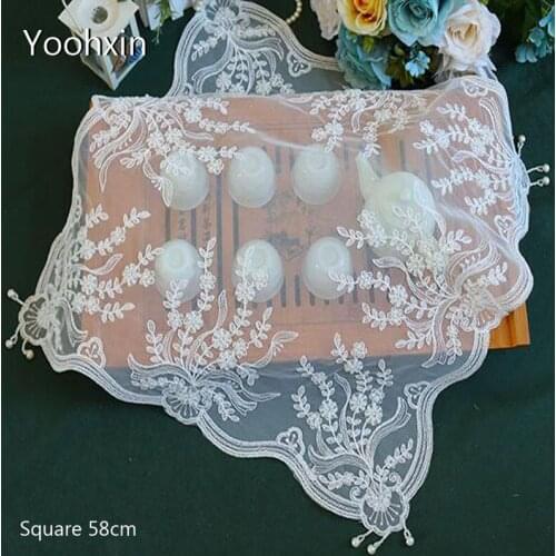 Europe Lace beads square 58cm Embroidered table cover cloth towel kitchen tablecloth Christmas wedding birthday party home decor