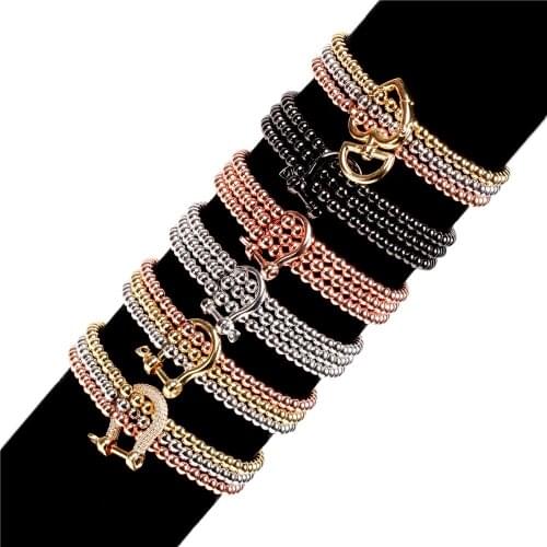 EYIKA Hip Hop Adjustable Gold/Rose Gold/Silver Plated Metal Bead Chain Woman Bracelet Zircon Heart Buckle Pulseras Mujer Jewelry