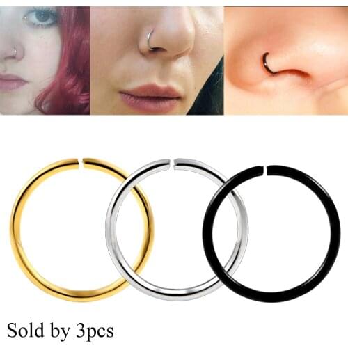 3pcs Stainless Steel Titanium Anodized Nose Clicker Hoop Rings Navel Lip Nipple EarTragus Cartilage Ring Body Jewelry