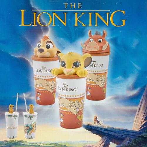 22oz / 600ml Disney The Lion King Cartoon Cute Doll Sports Water Cup Large Capacity PP Straw Cup Boy Girl Cola Juice Cup