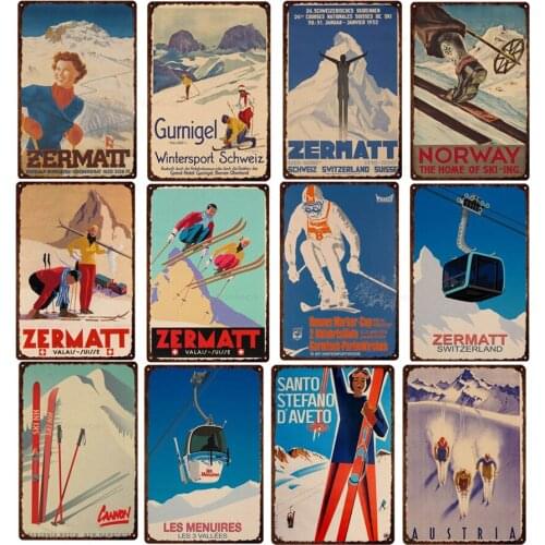 Skiing Sports Item Metal Tin Signs Iceland Landscape Vintage Wall Sign Decor Bar Garage Man Cave Tinplate Painting Shabby Plate