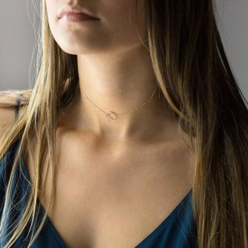 Bohemia style fashion accessories Dainty Choker Circle Gold Chain Necklace For Women Charm Circle Chain Choker