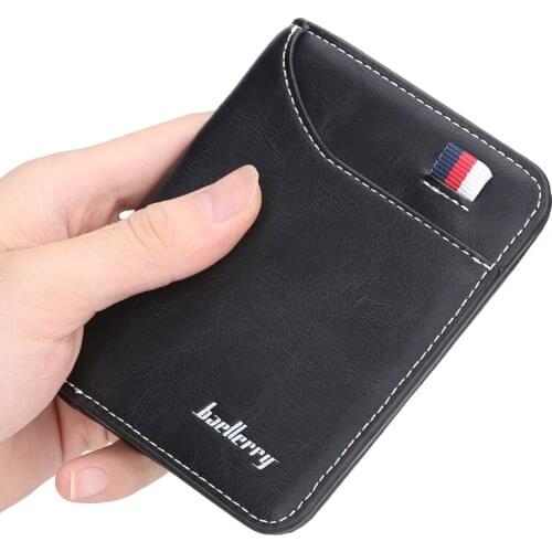 Fashion business casual mens short vertical multi-card three-fold coin purse thin drivers license card bag wallet
