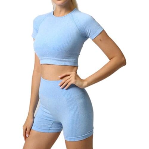 Fashion Women Casual Solid Color Sports Suit Short Sleeves Top+ Shorts Two-piece Outfit Running Workout Clothes Sport Wear Set
