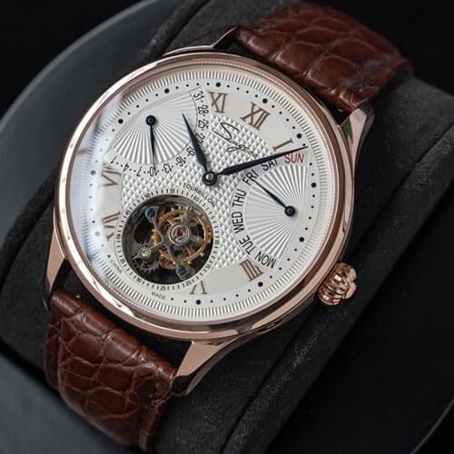 Sugess Skeleton Tourbillon Manual Mechanical Mens Watch Seagull ST8004 Movement Sapphire Leather Men Watch Business Male Clock