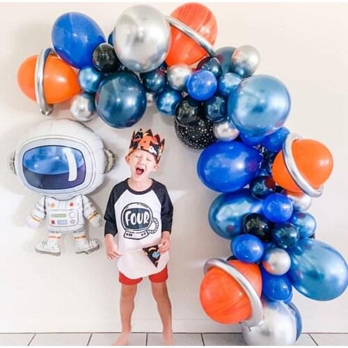 Outer Space Astronaut Galaxy Themed Balloon Garland Kit Chrome Silver Astronaut Roket Balloon Arch Themed Boys' Birthday Party