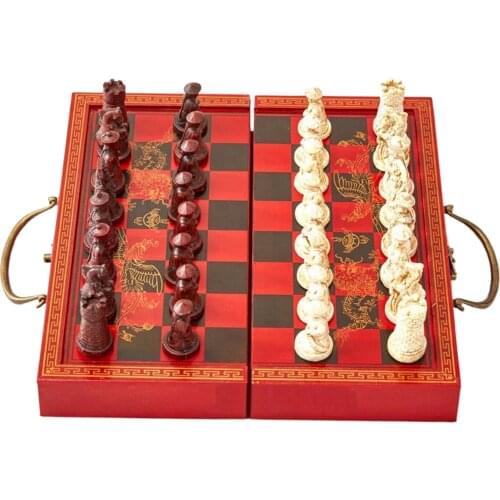 Handcrafted Wooden Chess Set Folding Wood Board Present Vintage Portable