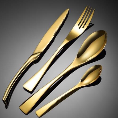 24pieces Golden Dinnerware Set Portable Travel Gold Cutlery Set 18/8 Stainless Steel Knife Fork Spoon Kaya Gold Silverware Set