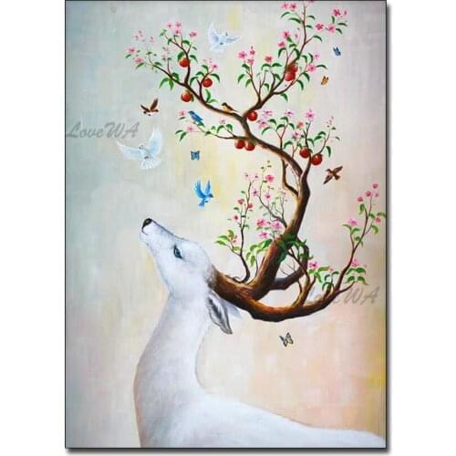 Newest Childrens Room Decoration Deer Head Picture Handmade Animal Oil Painting Canvas Wall Pictures Unframed Artwork And craft