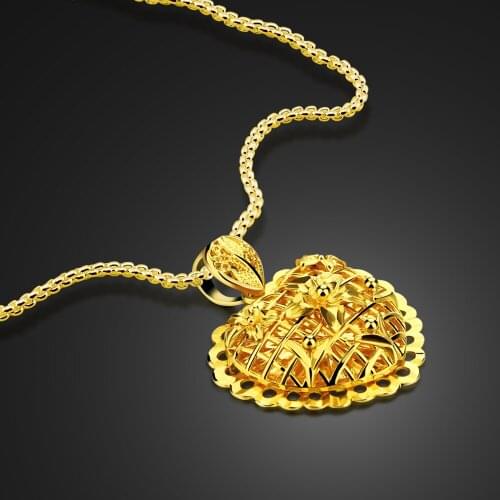 Womens Charm gold necklace surface real 24k gold material heart pendant design long necklace box chain 56-86CM length ожерелье