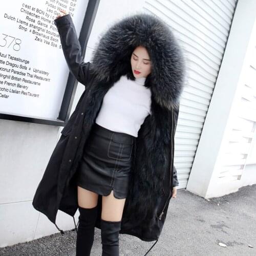 100%Natural Coat Winter Quality Raccoon Dog Jacket with Real Fox Fur Collar Warm Thick Outwear HZD9641 MF294