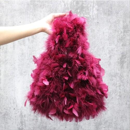Real Ostrich Feather Bag Soft Women FLuffy Pull Through Strap Slouchy Wrist Fashon Tote Bag