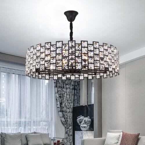 Top Luxury Crystal Lamp Round LED Hanging Bedroom Indoor Decor Lighting Modern black Crystals Chandelier Light Fixture