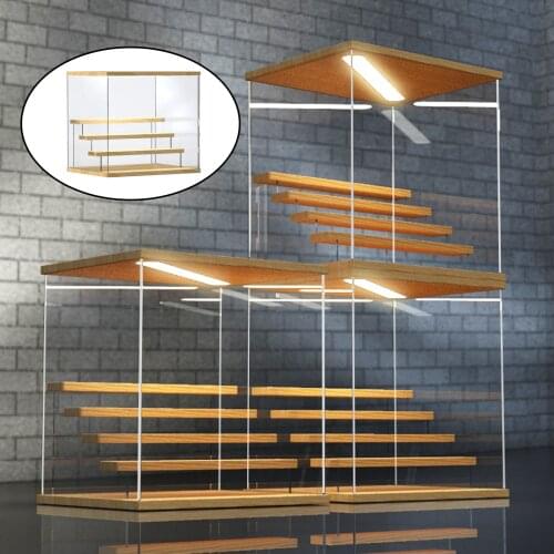 Detachable Acrylic Display Rack Ladder Riser with Lights Figure Model Perfume Desserts Cosmetics Dolls Storage Transparent Cover