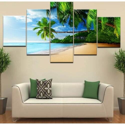 Modern Canvas Art Painting Frame HD Printed Wall Art 5 Pieces Pictures Summer Beach Sea Shore Seascape Poster Home Decor Artwork