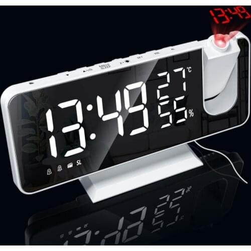 7.5Inches LED Digital Alarm Clock Watch Table Electronic Desktop Clocks USB Wake Up FM Radio Time Projector Snooze Function DC5V