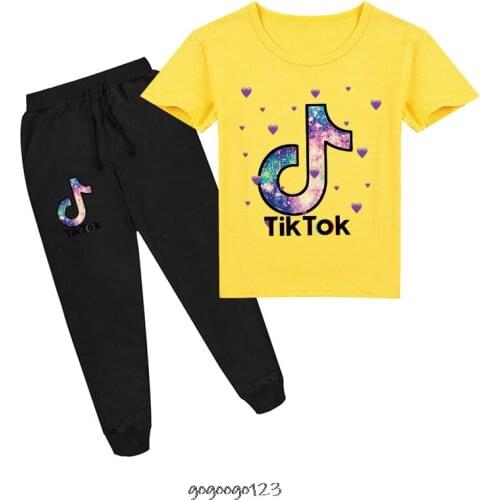 Tik Tok Girls Clothing Set Baby New Summer Tik Tok Kids Clothing Sets Colorful T-Shirt + Pants 2Pcs Girls Boys Suit