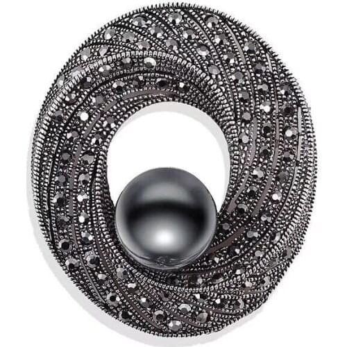 Vintage Black Brooch Women And Men Party Clothes Broach Pin Hot Selling Black Crystals Amazing Hijab Wear Pin