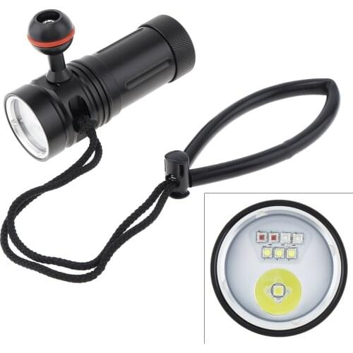 Waterproof IPX8 Diving Flashlight Multiple Gear Dimming Red Blue LED Flashlight Diving Fill Light Underwater 100M Camping