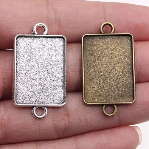 WYSIWYG 5pcs 18x25mm Inner Size Antique Bronze Antique Silver Color Rectangle Cameo Cabochon Base Setting Charms Pendant
