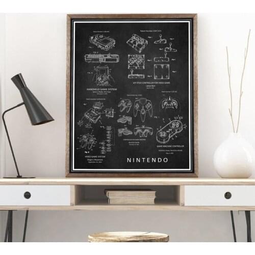 Japanese Video Game Vintage Canvas Art Prints And Poster Gaming Patent Blueprint Wall Pictures kids Boys Room Decor