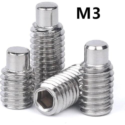 100pcs/lot M3x4/5/6/8/10/12mm DIN915 GB79 304 stainless steel hexagon socket convex end set machine meter screw cylindrical head