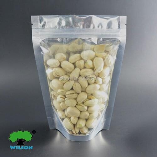 13x18cm+4 cm (5.1''X7.1'') MOQ 100 pcs thickness 4 mils one side clear foil shiny silver stand up ziplock bag Free shipping