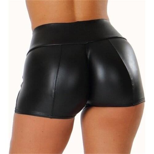 2021 Sexy Womens Shorts Shiny Elastic High Waist Shiny Faux PU Leather Short Pants Slim Hot Dance Clubwear Mini Shorts