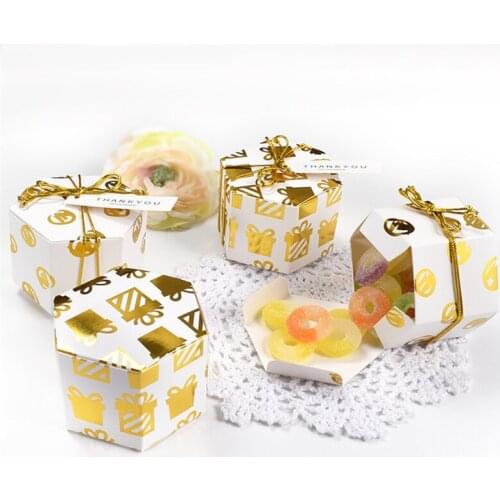 25pcs European Golden Stripe Hexagon Gift Box Chocolate Box Wedding Wedding Candy Box Baking Packag Kids Birthday Baptism
