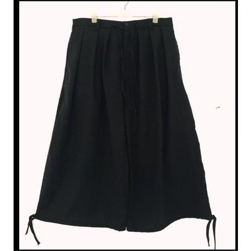 27-44 2020 New Cotton Linen Loose Wide Leg Pants 9 Culottes Drawstring Tie Harem Pants Retro Pants Men Plus Size Singer Costumes