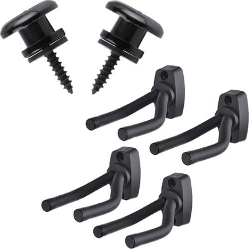 4x Guitar Hanger Black Wall Mount Display Hook Holder Stands-Easy to Install-Fits All Size Guitars,Bass& 2Pcs Mushroom Head Guit