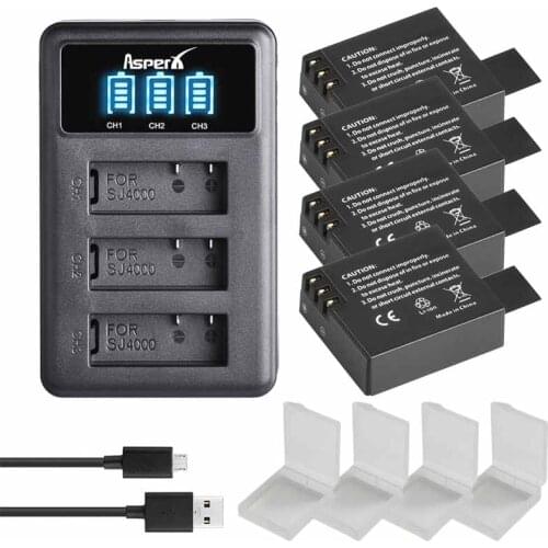 4Pcs SJ4000 PG1050 Battery Bateria + LED 3Slots USB Charger for SJCAM SJ4000 SJ5000 EKEN M10 4K H3 H8 H9 GIT-LB101 GIT PG900