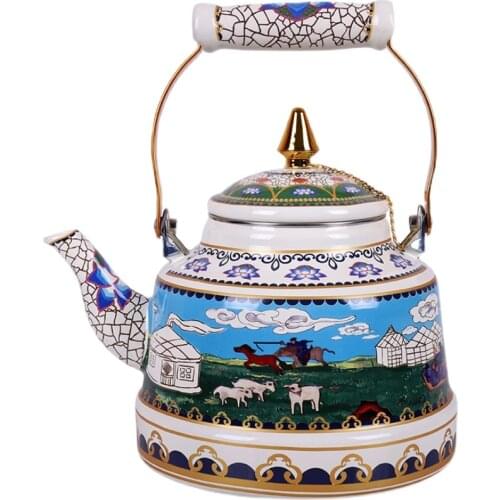 Milk Tea Pot Large Capacity Ethnic Style Enamel Kettle Mongolian Characteristic Butter Teapot Loop-Handled Teapot Single Teapot