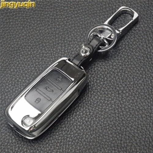 Jingyuqin 5pc Zinc Alloy+Leather Key Case Cover For Skoda Octavia 1 2 3 A5 Fabia Superb Citigo Yeti VW Jetta mk5 mk6 With Buckle