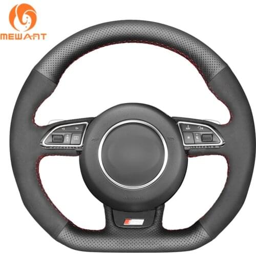 Black Genuine Leather Car Steering Wheel Cover for Audi S1 8X S3 8V Sportback S4 B8 Avant S5 8T S6 C7 S7 G8 RS Q3 8U SQ5 8R
