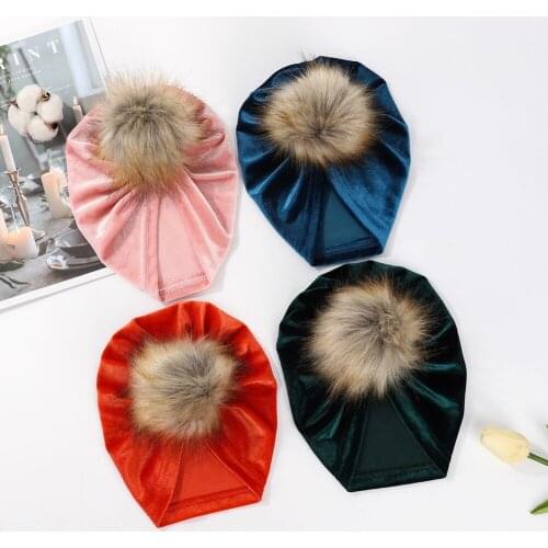 Children Pompon Hat For Kids Girls Boys Winter Cap Soft Turban Baby Warm Beanies Baby Velvet Bonnet Headwraps Infant Accessories