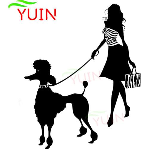 Girl Poodle Car Sticker Cute Animal Decal Fashion PVC Rear Windshield Bumper Decoration High Quality Waterproof Sunscreen Decals