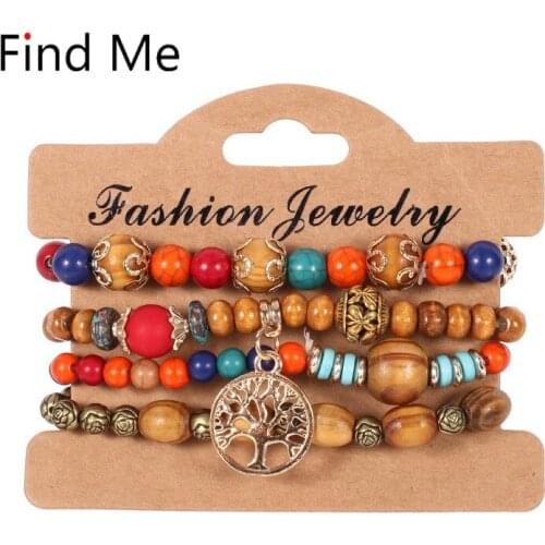 Find Me 2019 Fashion Vintage Ethnic leave long chain big bead Bracelets Boho Statement Flower Bracelet Bangles for Women Jewelry