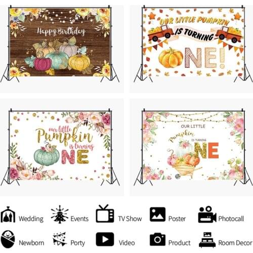 Flowers and Pumpkins One Year Old Backdrops Artistic Photos Background Decorations for Kids Birthday Party Photography Props