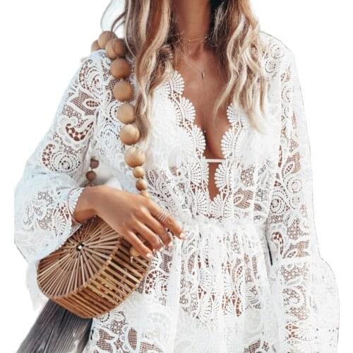 Hot apparel Dress Elegant Loose Style Lace Patchwork Polyester Fiber Beach Style Lace Dress Plus Size Summer Women Dresses