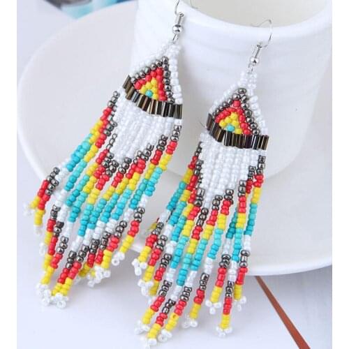HOT SALES!!! Women Bohemian Long Beaded Tassel Drop Dangle Hook Earrings Handmade Weave Ethnic Retro Jewelry Party Gifts Female