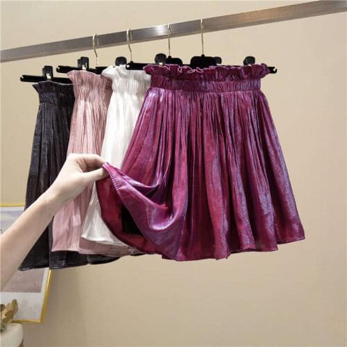 Fashion Elastic Waist Chiffon Pleated Skirt Women Plus Size Elegant Short Mini Skirts Women Purple White Sexy Summer Skirt C7184
