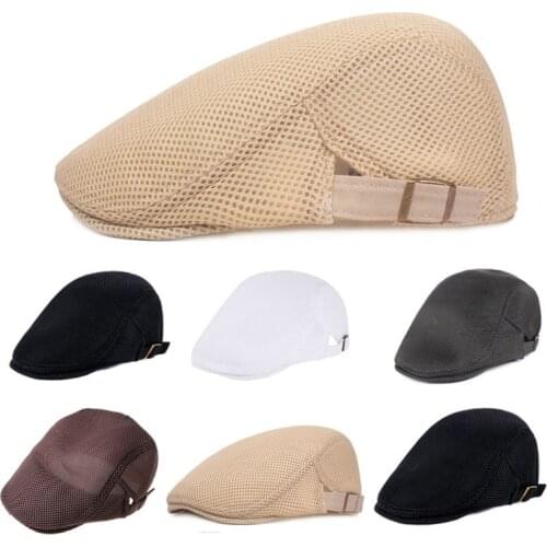 Mens Breathable Mesh Summer Duckbill Hat Newsboy Beret Ivy Cap Cabbie Flat Soft Driving Outdoor Adjustable