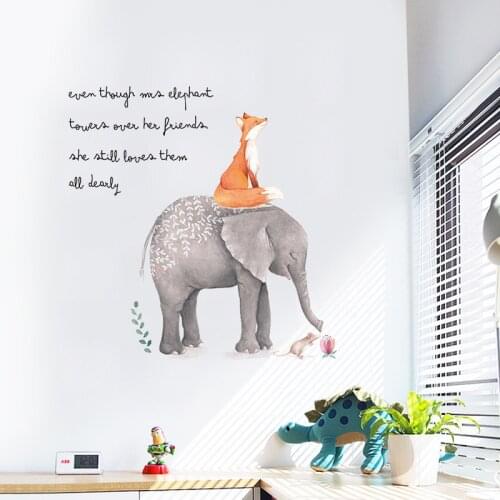 Hand Painted Style Cartoon Animals Wall Stickers Elephant Fox Art Decals for Living Room Bedroom Reading Room Picture Murals PVC